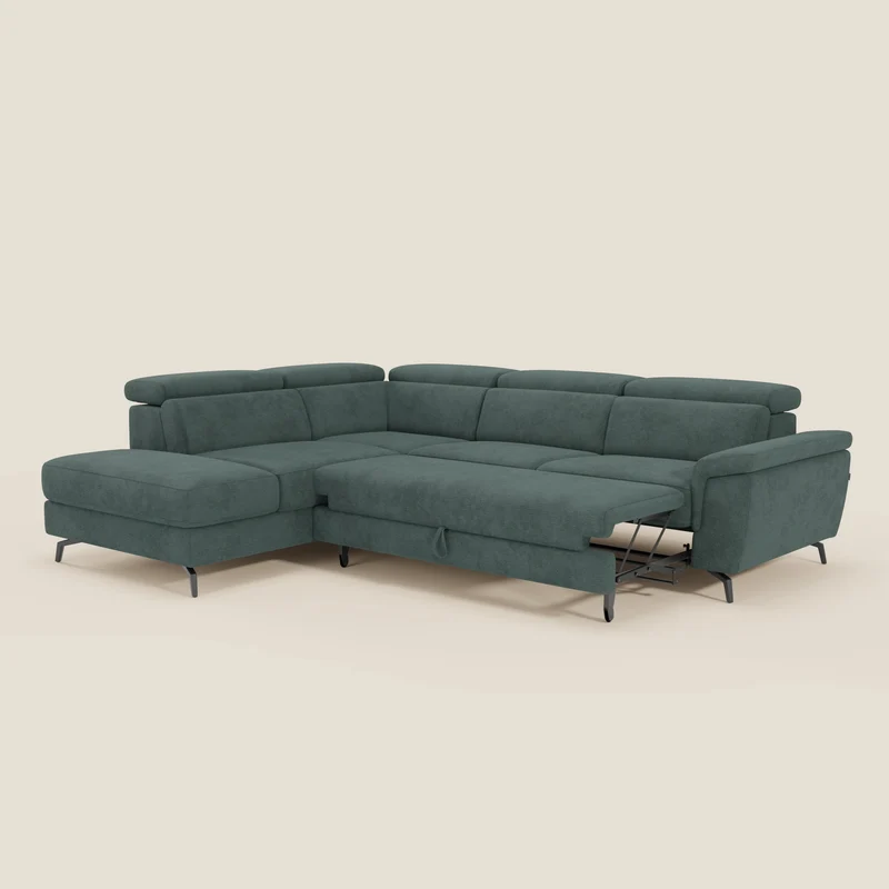 Estro Canapé d'angle extractible - têtières inclinables en tissu imperméable T14 vert