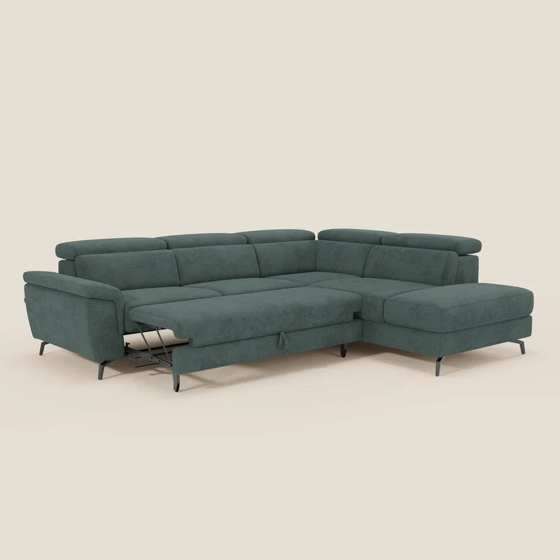 Estro Canapé d'angle extractible - têtières inclinables en tissu imperméable T14 vert