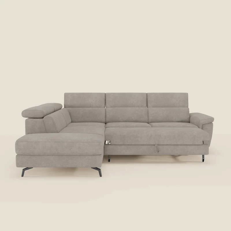 Estro Canapé d'angle extractible - têtières inclinables en tissu imperméable T14 taupe