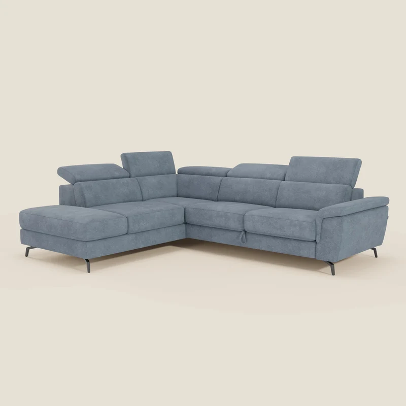 Estro Canapé d'angle extractible - têtières inclinables en tissu imperméable T14 bleu pastel