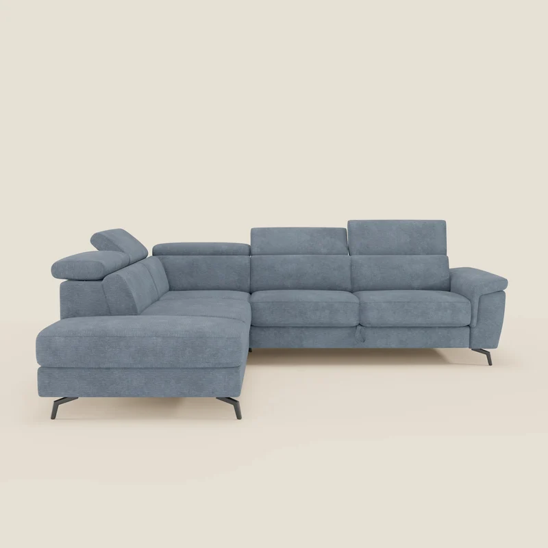 Estro Canapé d'angle extractible - têtières inclinables en tissu imperméable T14 bleu pastel