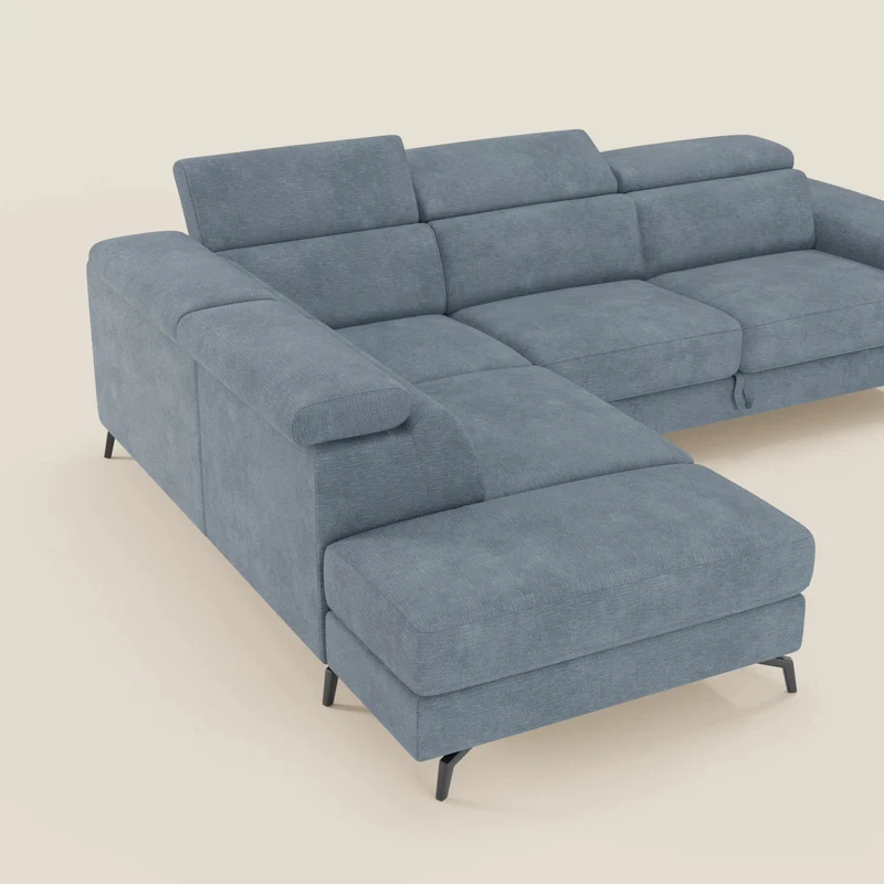 Estro Canapé d'angle extractible - têtières inclinables en tissu imperméable T14 bleu pastel