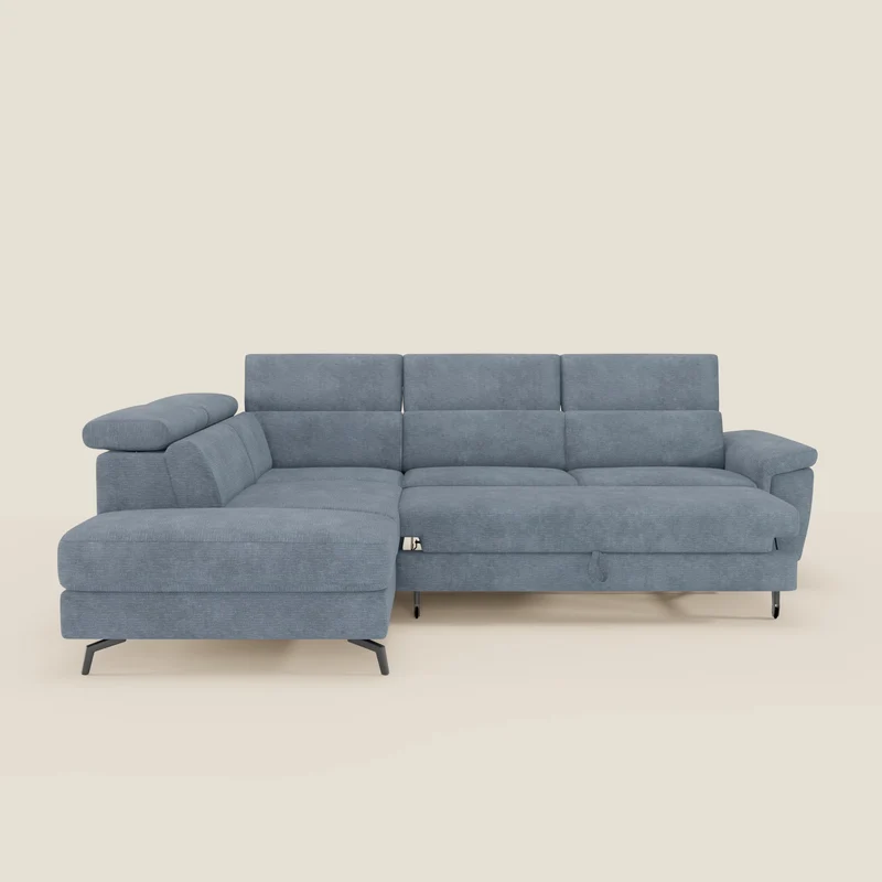 Estro Canapé d'angle extractible - têtières inclinables en tissu imperméable T14 bleu pastel