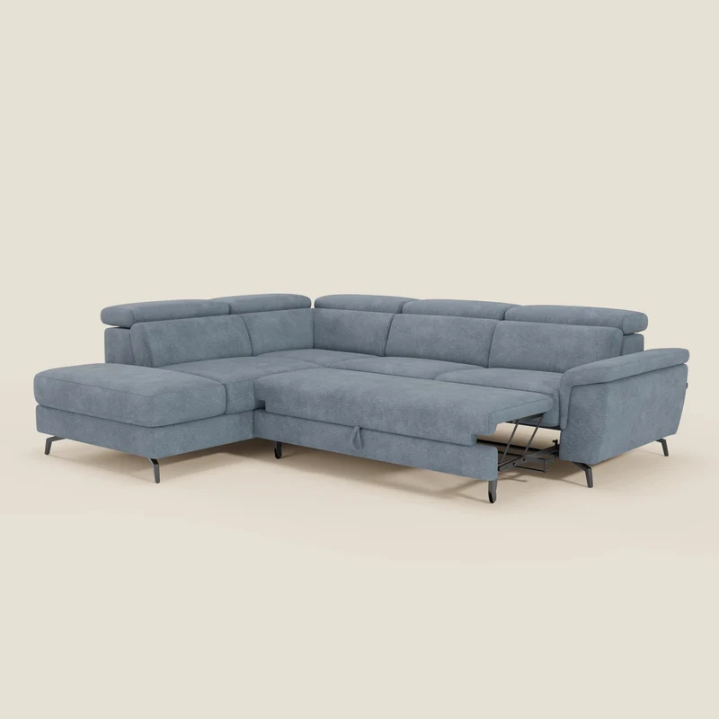 Estro Canapé d'angle extractible - têtières inclinables en tissu imperméable T14 bleu pastel