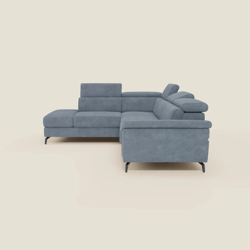 Estro Canapé d'angle extractible - têtières inclinables en tissu imperméable T14 bleu pastel