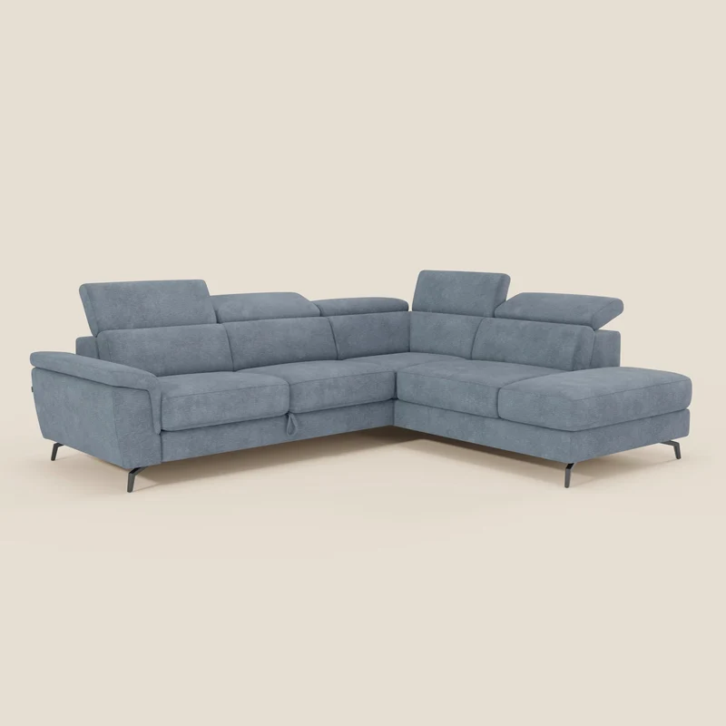 Estro Canapé d'angle extractible - têtières inclinables en tissu imperméable T14 bleu pastel