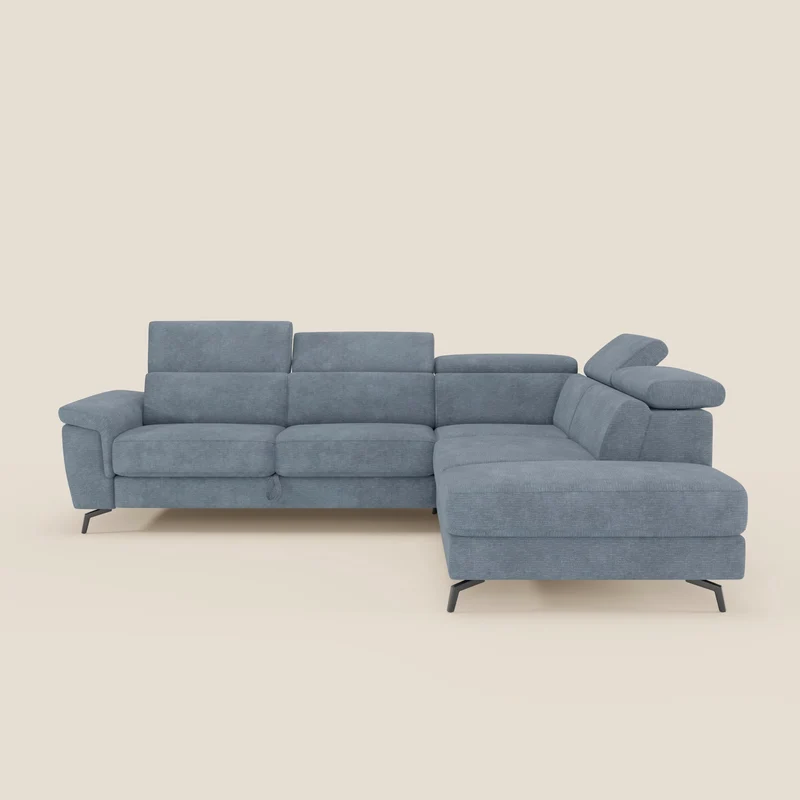 Estro Canapé d'angle extractible - têtières inclinables en tissu imperméable T14 bleu pastel