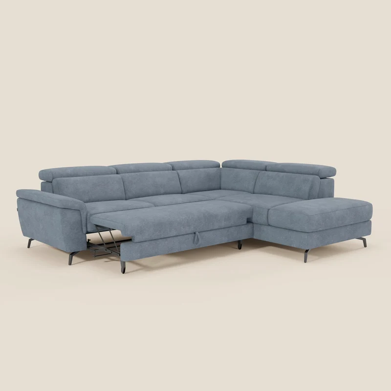 Estro Canapé d'angle extractible - têtières inclinables en tissu imperméable T14 bleu pastel