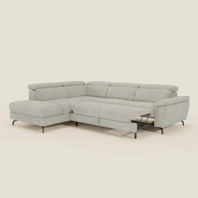 Estro Canapé d'angle extractible - têtières inclinables en tissu imperméable T14 crème