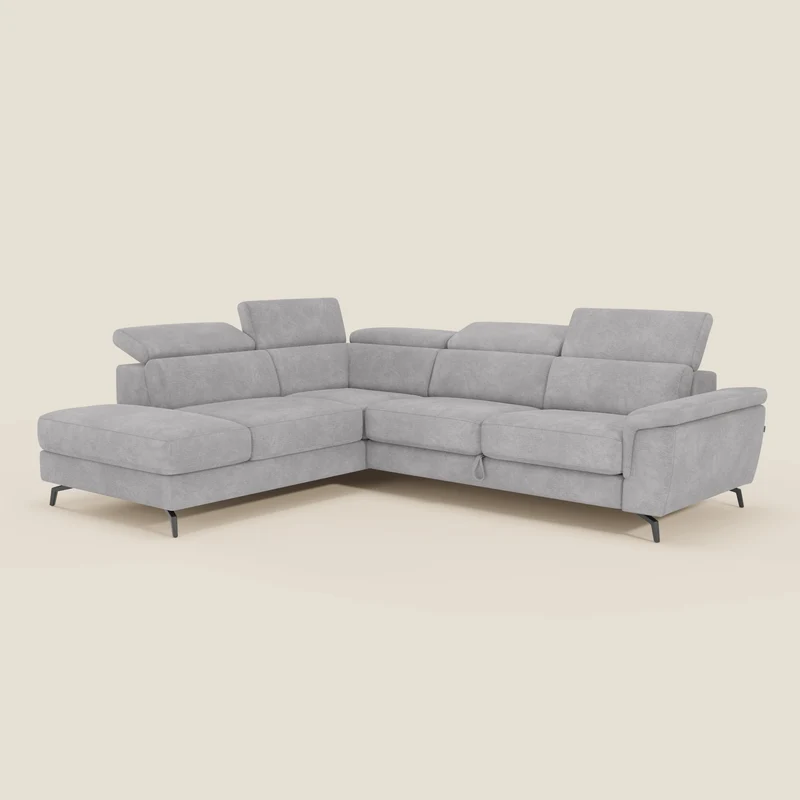 Estro Canapé d'angle extractible - têtières inclinables en tissu imperméable T14 gris clair