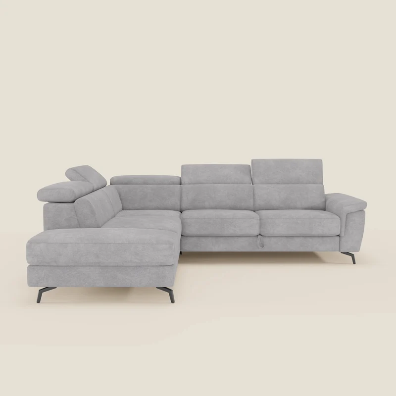 Estro Canapé d'angle extractible - têtières inclinables en tissu imperméable T14 gris clair
