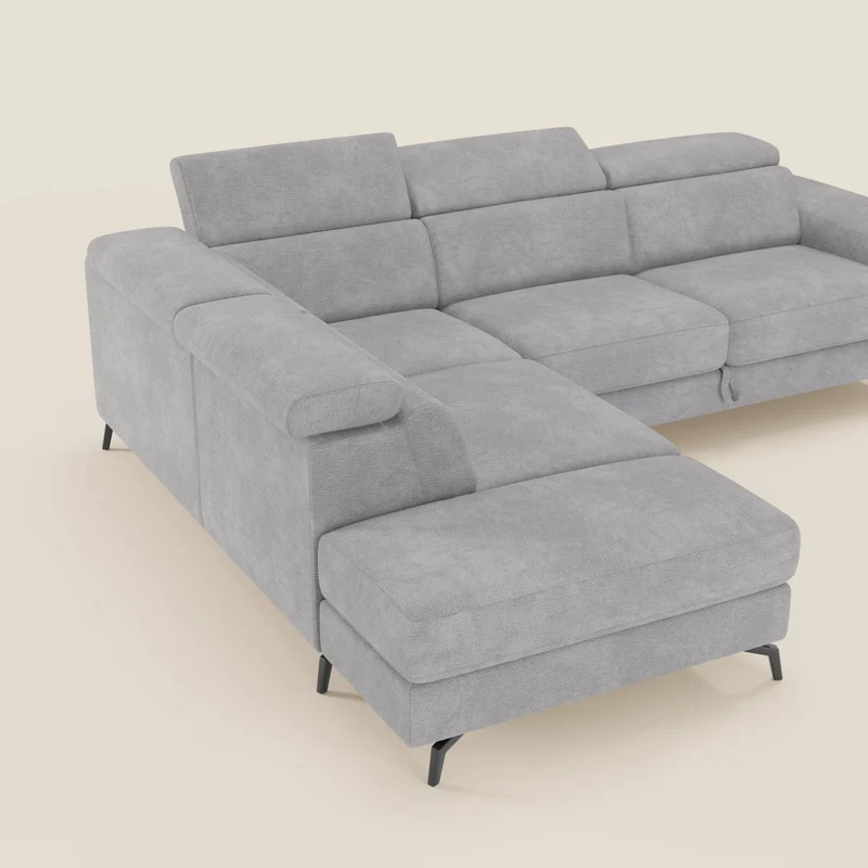 Estro Canapé d'angle extractible - têtières inclinables en tissu imperméable T14 gris clair
