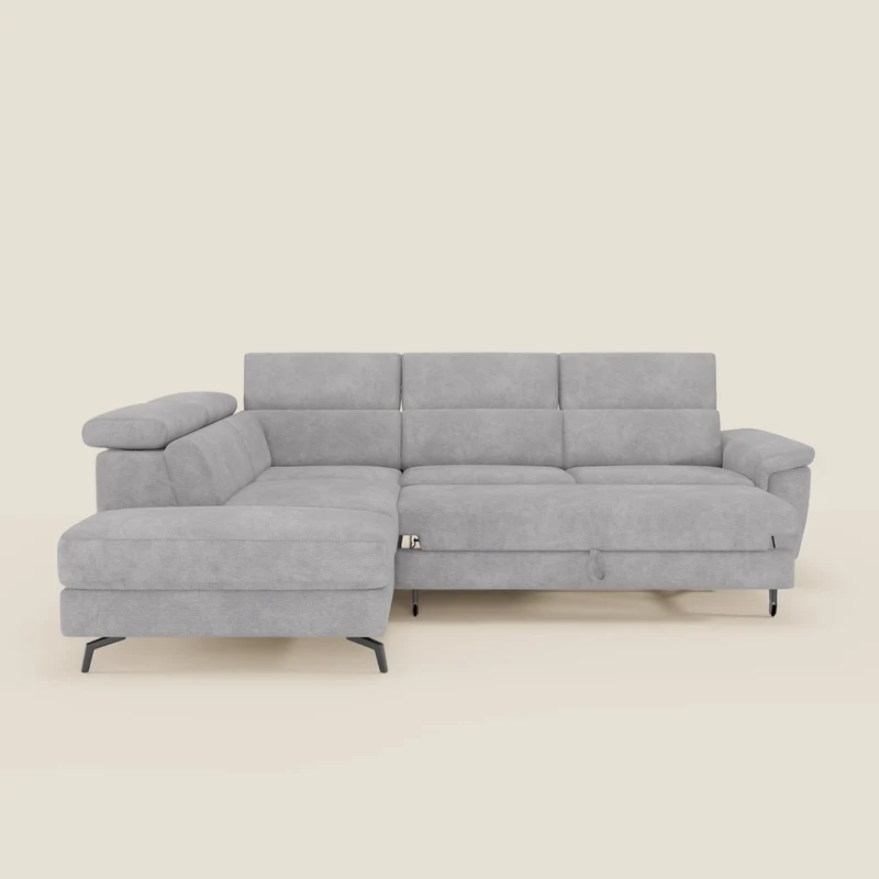 Estro Canapé d'angle extractible - têtières inclinables en tissu imperméable T14 gris clair