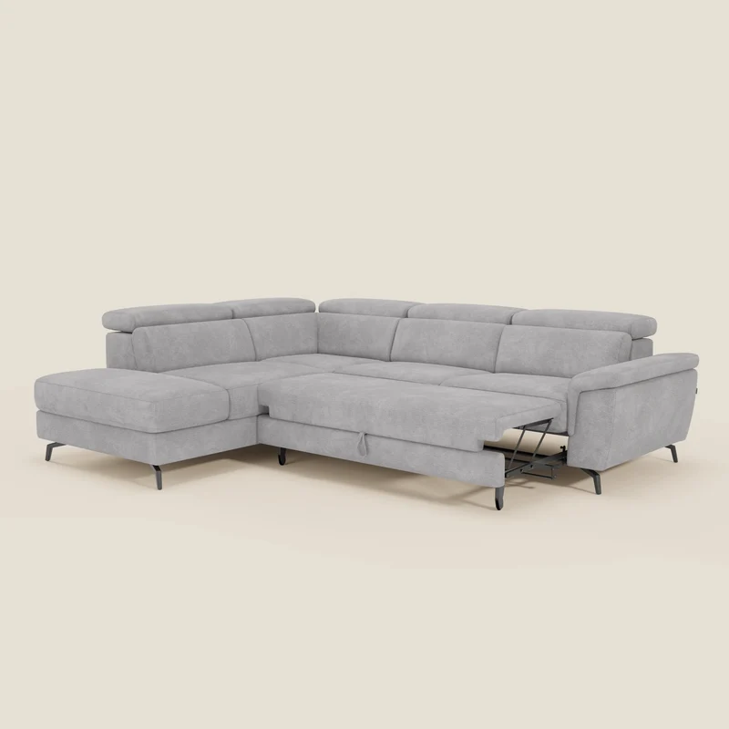 Estro Canapé d'angle extractible - têtières inclinables en tissu imperméable T14 gris clair