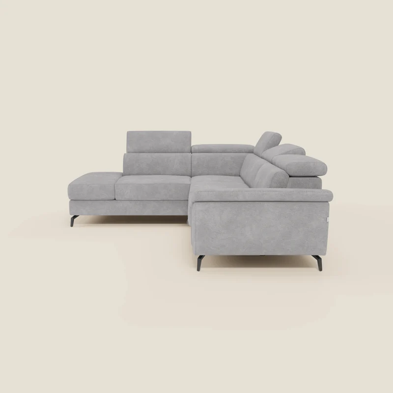 Estro Canapé d'angle extractible - têtières inclinables en tissu imperméable T14 gris clair