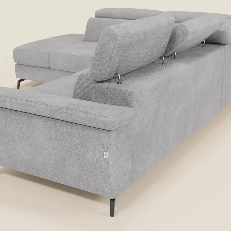 Estro Canapé d'angle extractible - têtières inclinables en tissu imperméable T14 gris clair