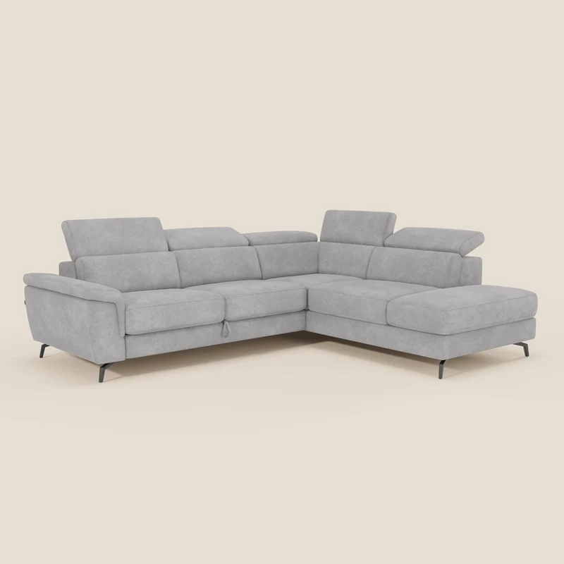 Estro Canapé d'angle extractible - têtières inclinables en tissu imperméable T14 gris clair