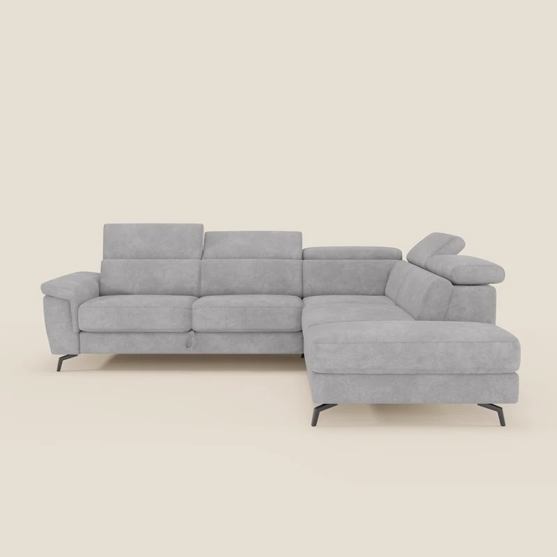 Estro Canapé d'angle extractible - têtières inclinables en tissu imperméable T14 gris clair