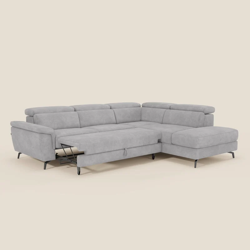 Estro Canapé d'angle extractible - têtières inclinables en tissu imperméable T14 gris clair