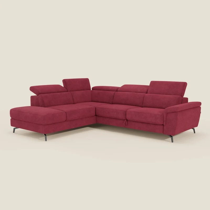 Estro Canapé d'angle extractible - têtières inclinables en tissu imperméable T14 rouge