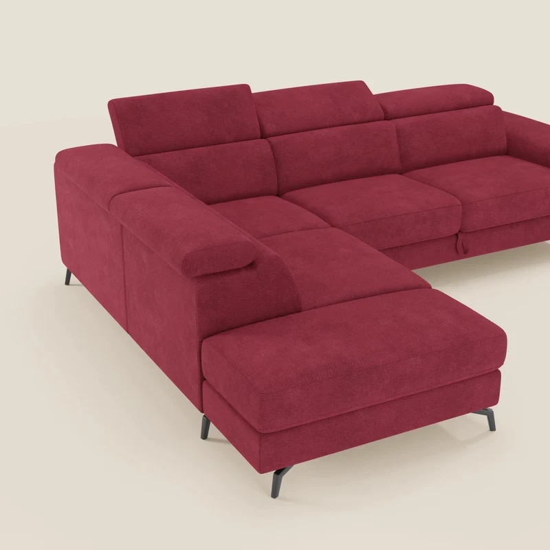 Estro Canapé d'angle extractible - têtières inclinables en tissu imperméable T14 rouge