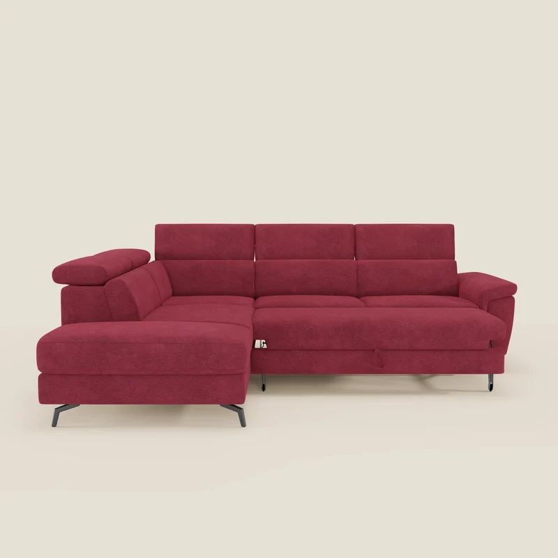 Estro Canapé d'angle extractible - têtières inclinables en tissu imperméable T14 rouge