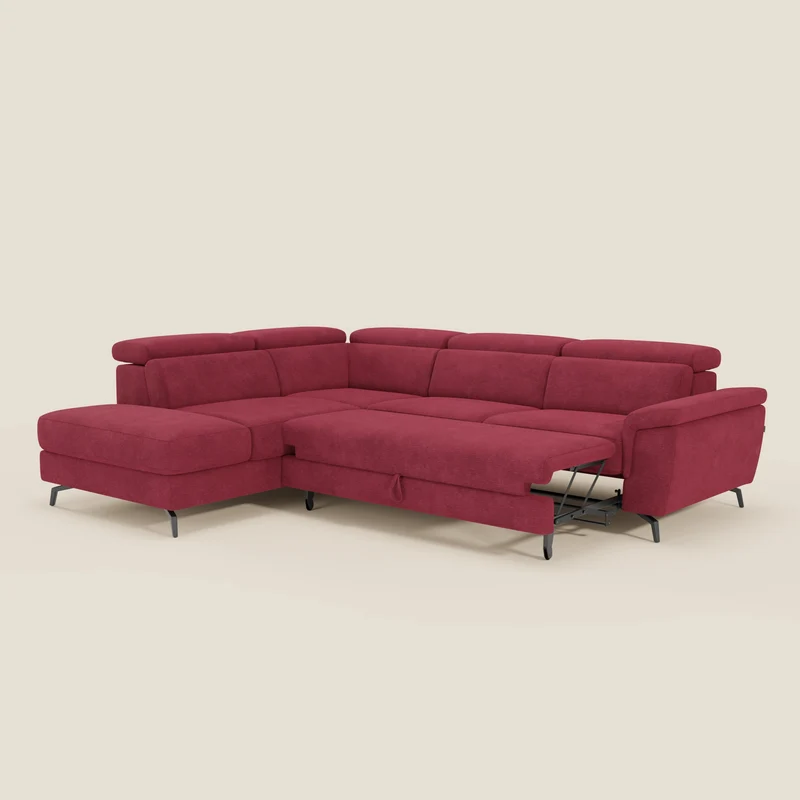 Estro Canapé d'angle extractible - têtières inclinables en tissu imperméable T14 rouge