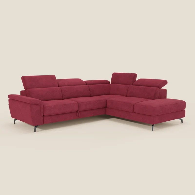 Estro Canapé d'angle extractible - têtières inclinables en tissu imperméable T14 rouge