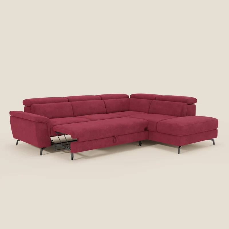 Estro Canapé d'angle extractible - têtières inclinables en tissu imperméable T14 rouge