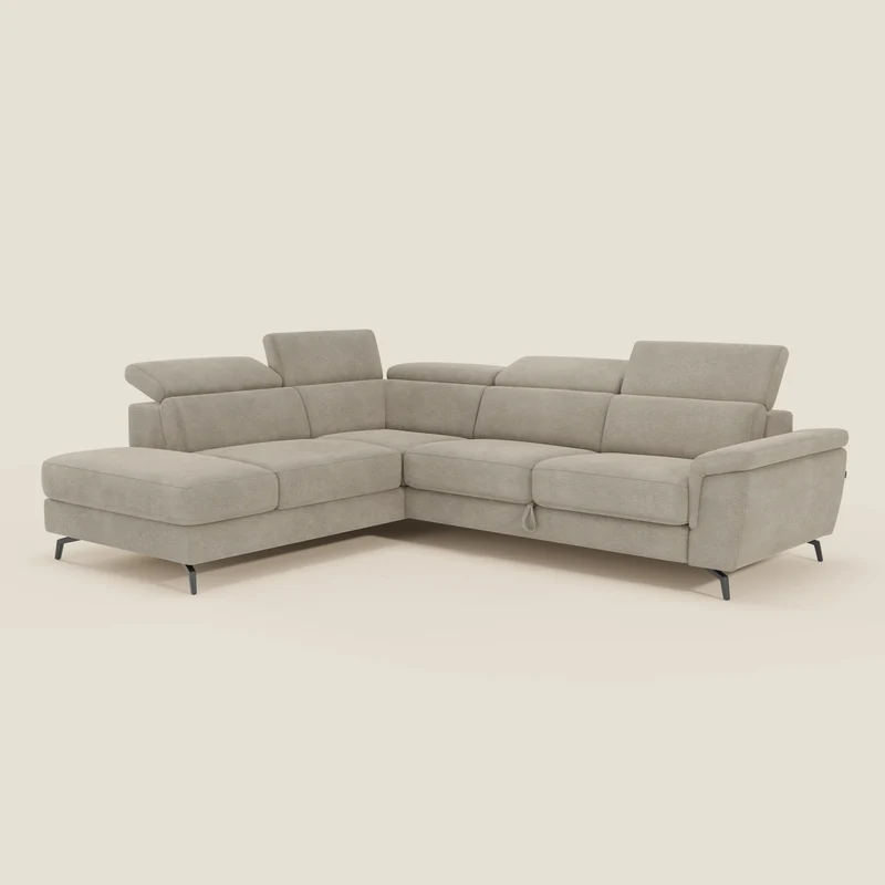 Estro Canapé d'angle extractible - têtières inclinables en tissu imperméable T14 beige