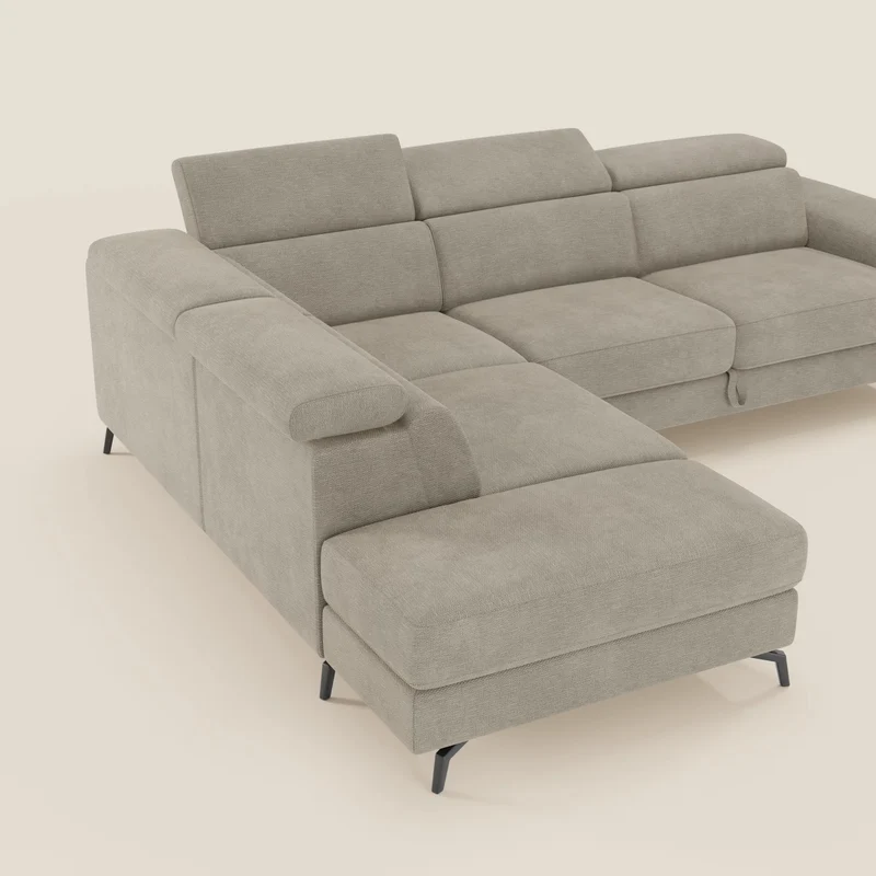 Estro Canapé d'angle extractible - têtières inclinables en tissu imperméable T14 beige