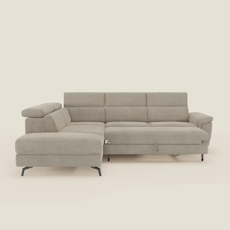 Estro Canapé d'angle extractible - têtières inclinables en tissu imperméable T14 beige