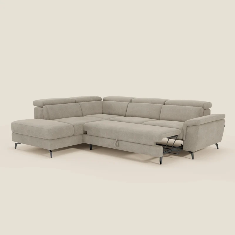 Estro Canapé d'angle extractible - têtières inclinables en tissu imperméable T14 beige