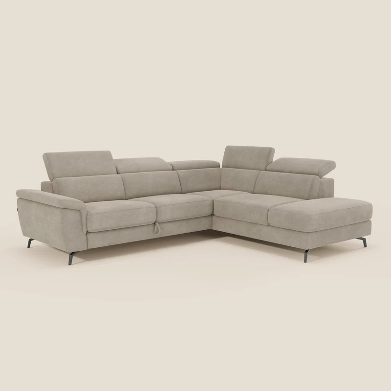 Estro Canapé d'angle extractible - têtières inclinables en tissu imperméable T14 beige