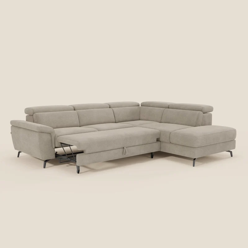 Estro Canapé d'angle extractible - têtières inclinables en tissu imperméable T14 beige
