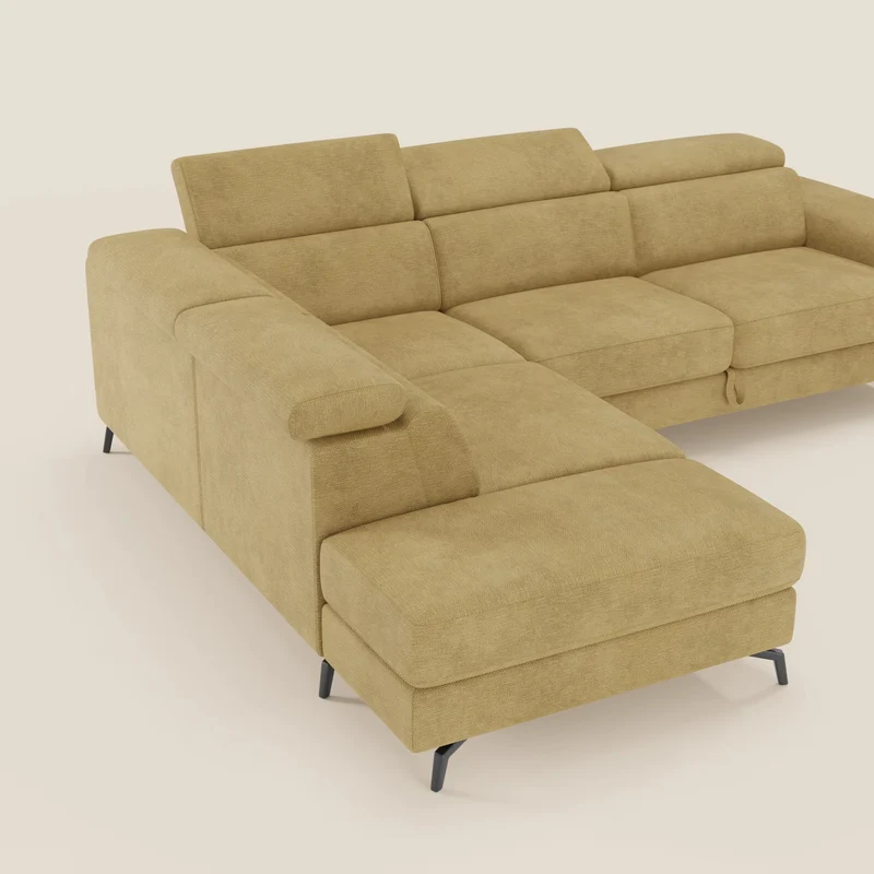 Estro Canapé d'angle extractible - têtières inclinables en tissu imperméable T14 jaune