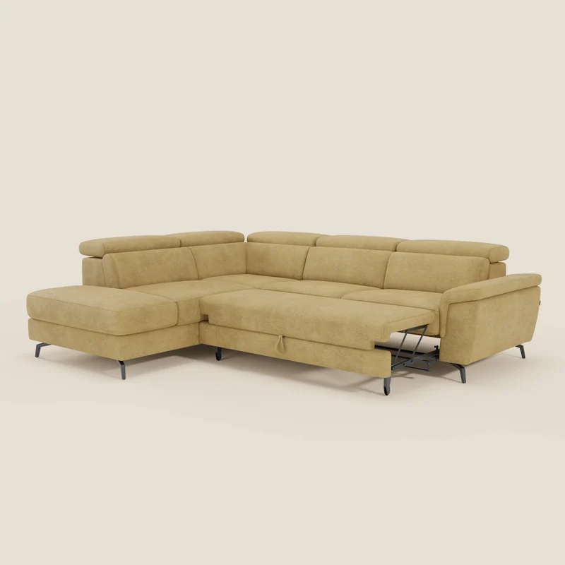 Estro Canapé d'angle extractible - têtières inclinables en tissu imperméable T14 jaune