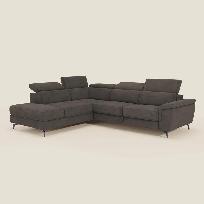 Estro Canapé d'angle extractible - têtières inclinables en tissu imperméable T14 marron