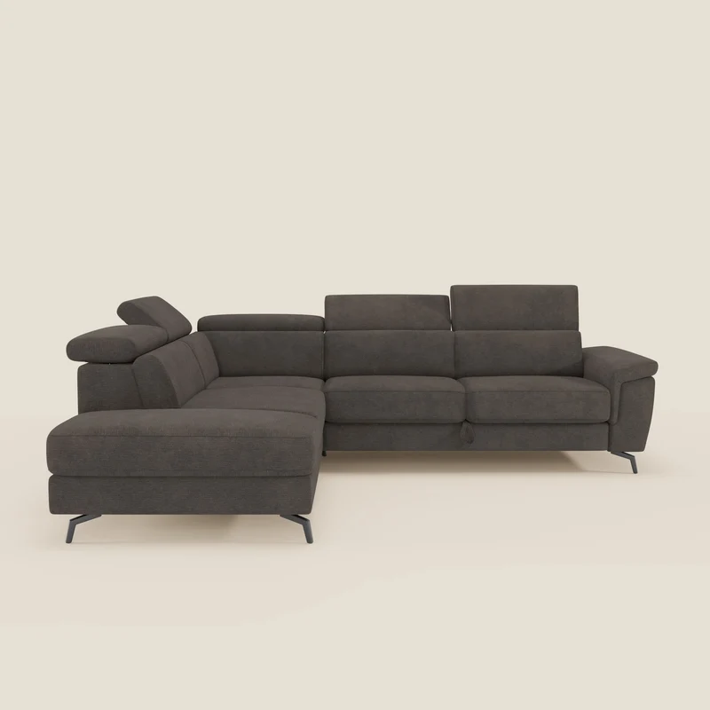 Estro Canapé d'angle extractible - têtières inclinables en tissu imperméable T14 marron