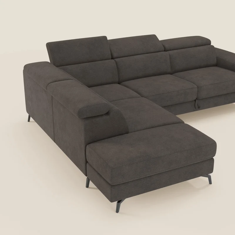 Estro Canapé d'angle extractible - têtières inclinables en tissu imperméable T14 marron