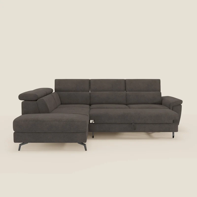 Estro Canapé d'angle extractible - têtières inclinables en tissu imperméable T14 marron