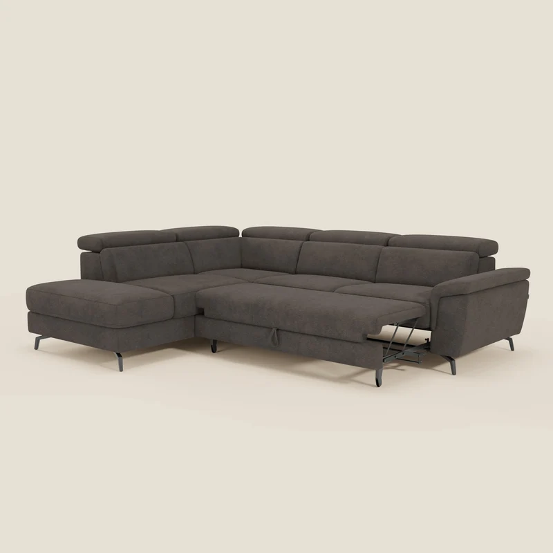 Estro Canapé d'angle extractible - têtières inclinables en tissu imperméable T14 marron