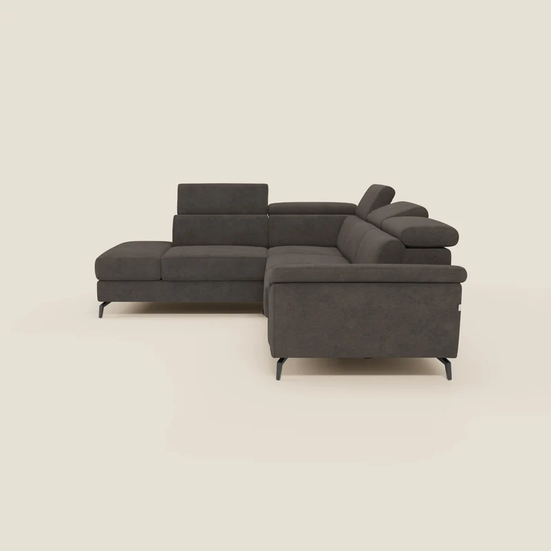Estro Canapé d'angle extractible - têtières inclinables en tissu imperméable T14 marron