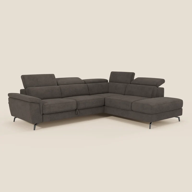 Estro Canapé d'angle extractible - têtières inclinables en tissu imperméable T14 marron