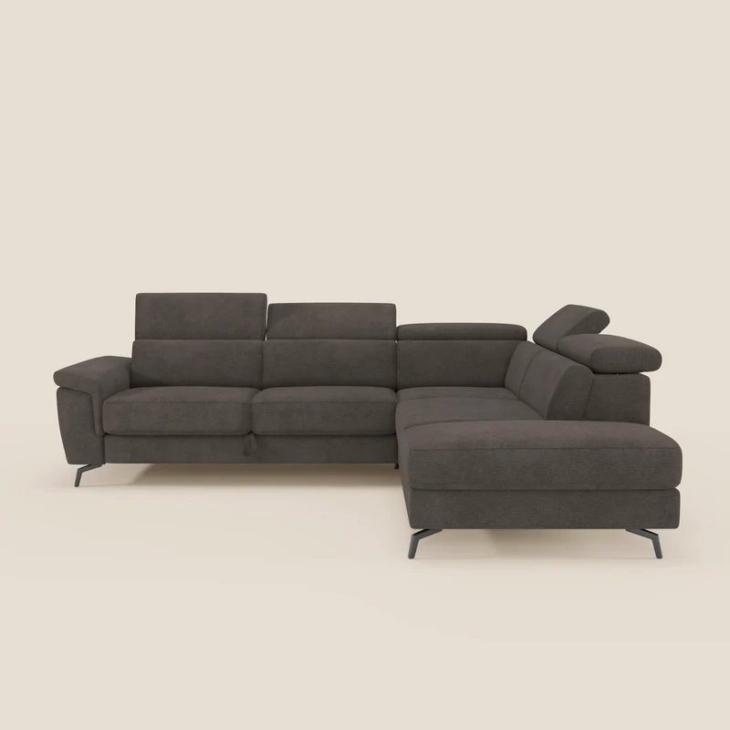 Estro Canapé d'angle extractible - têtières inclinables en tissu imperméable T14 marron