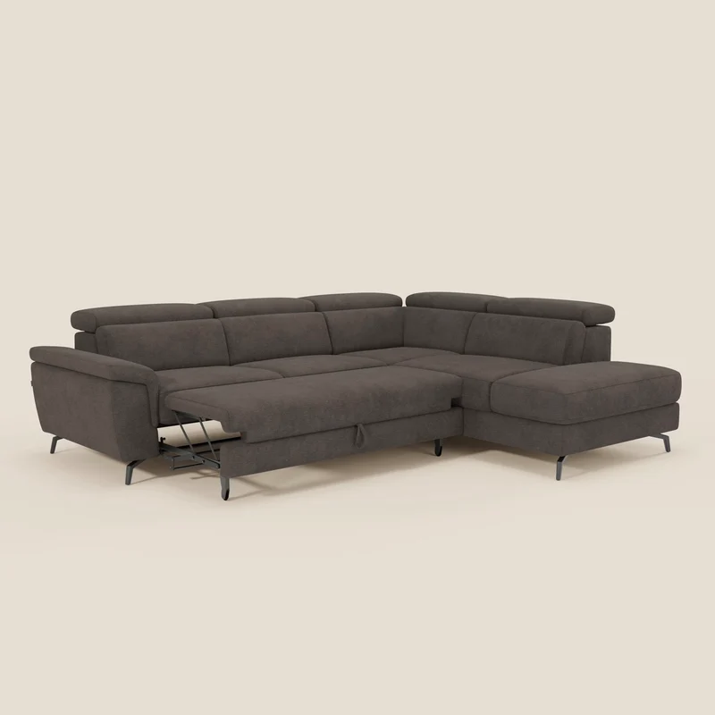 Estro Canapé d'angle extractible - têtières inclinables en tissu imperméable T14 marron