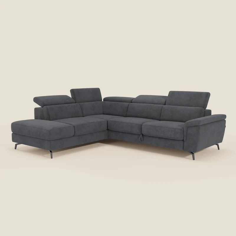 Estro Canapé d'angle extractible - têtières inclinables en tissu imperméable T14 anthracite