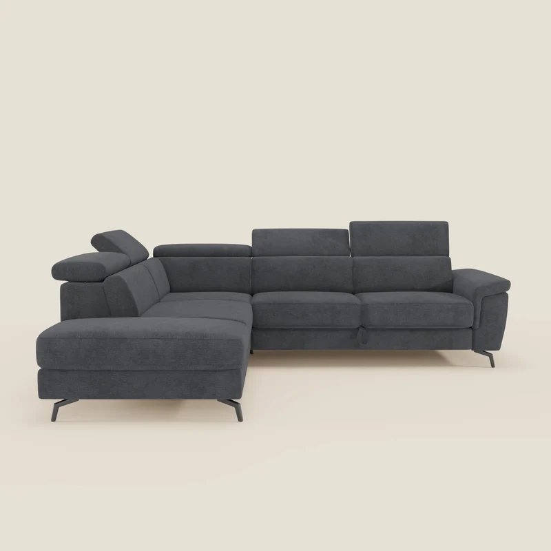 Estro Canapé d'angle extractible - têtières inclinables en tissu imperméable T14 anthracite