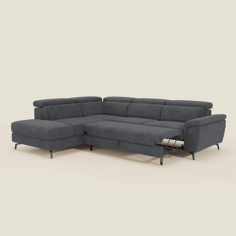 Estro Canapé d'angle extractible - têtières inclinables en tissu imperméable T14 anthracite