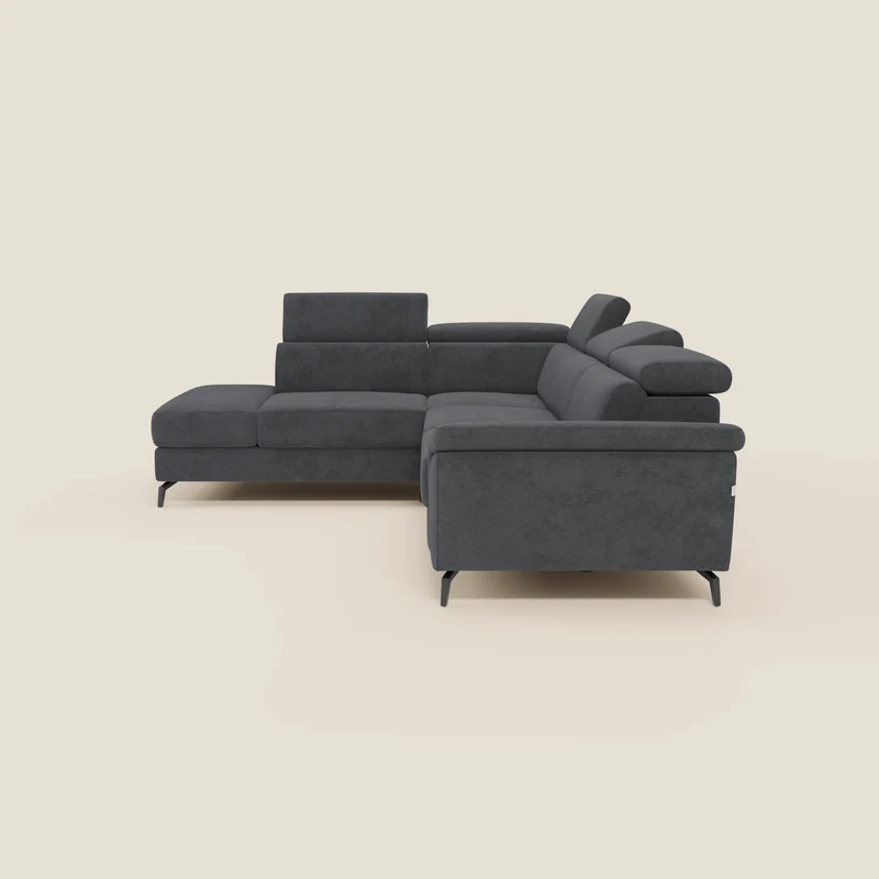 Estro Canapé d'angle extractible - têtières inclinables en tissu imperméable T14 anthracite